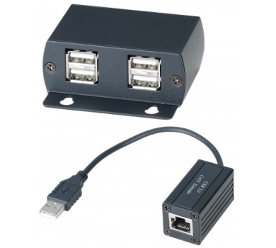 USB 2.0 Fast CAT5 Extender with 4 Port USB Hub